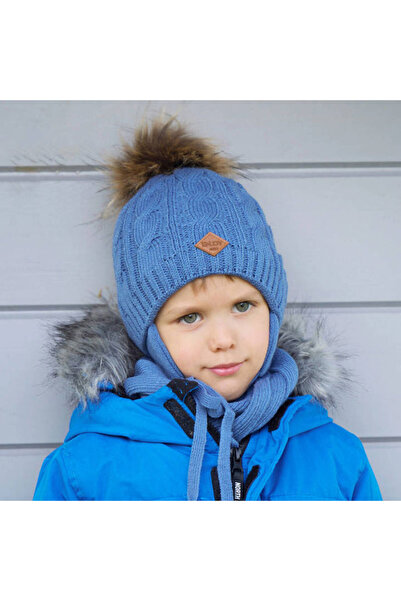 fantasialand Winter set for boys, hat and scarf blue Minor, 48-50 cm