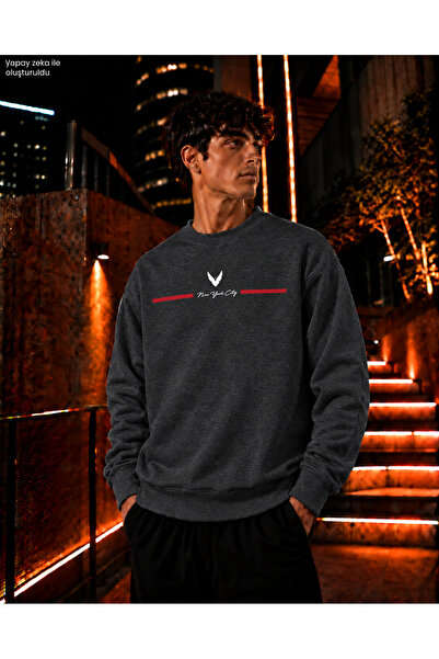 caddekombin Men's Black Bird/Wing Logo Crew Neck Casual Regular Fit Sweatshirt
