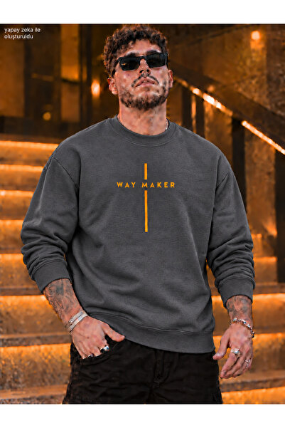 caddekombin Men's Yellow Typographic Way Maker Written Crew Neck Casual Regul...
