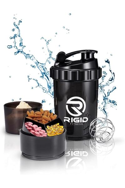 RIGID FITNESS Protein Shaker (500ml) - Leak-Proof Shaker with Compartments fo...