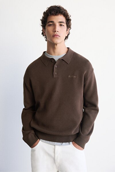 Pull & Bear Uzun kollu örme polo t-shirt