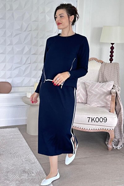 İnce Topuk Dress Blouse Striped Modal Set 7K009