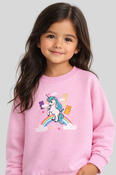 Haribo Girl's Unicorn and Jellybean Printed Colorful Sweatshirt