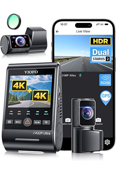 Viofo A229 Ultra 3 Channel Dash Cam, Dual 4K+1080P, Front Rear Cabin Camera