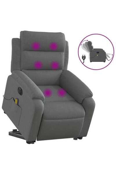 vidaxl Fotoliu electric masaj rabatabil cu ridicare, gri închis textil