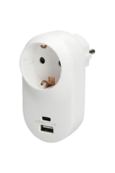 GSC Μονή πρίζα με θύρες USB A και USB C, λευκή