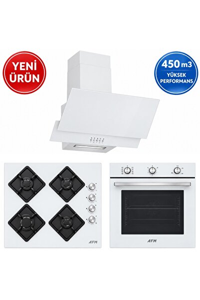Alveus AFM Serisi FUE-01 Beyaz Cam Turbo+Soğutma 3'lü Ankastre Set (Fırın + Ocak + Davlumbaz)