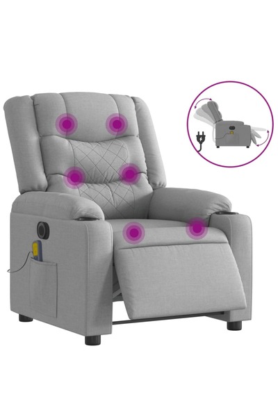 vidaxl Fotoliu electric de masaj rabatabil, gri deschis, microfibră