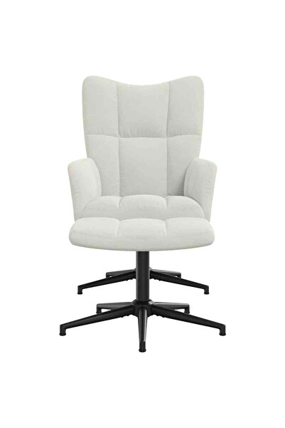 vidaxl Scaun de relaxare cu taburet, alb crem, catifea
