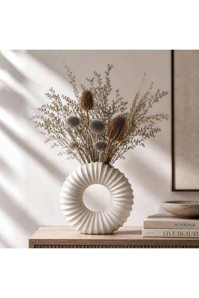 PAN HOME Rae Ceramic Ribbed Donut Vase 19.2x7.5x20.4cm - White
