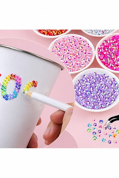 Generic 24 Colors Gemstone Beads Crafts Set with 3 Types of Glues, Tweezers, Picking Pen
