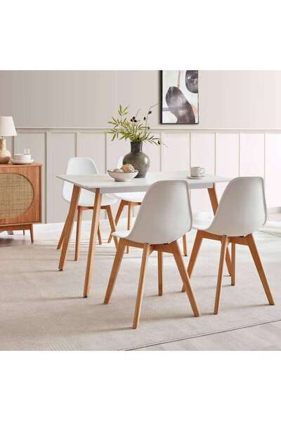 PAN HOME BENNETE 1+4 DINING SET SQUARE - WHITE NATURAL