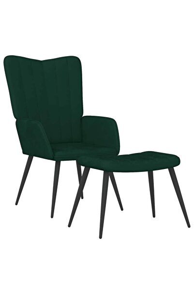 vidaxl Scaun de relaxare cu taburet, verde închis, catifea