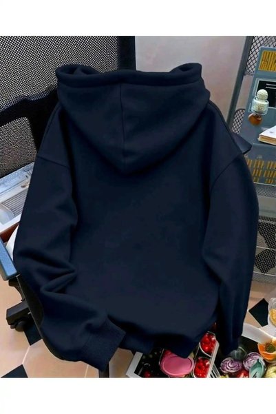 MITHRAS OUTDOORS سويت شيرت بقلنسوة مطبوع عليه وردة باللون الأزرق الداكن والأسود للجنسين، تي شيرت مطبوع فاخر كبير الحجم