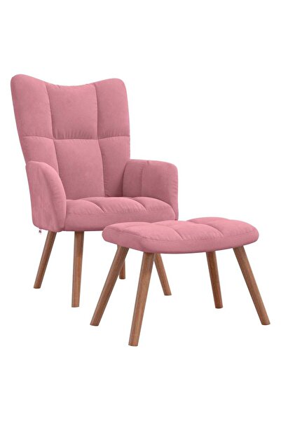 vidaxl Scaun de relaxare cu taburet, roz, catifea