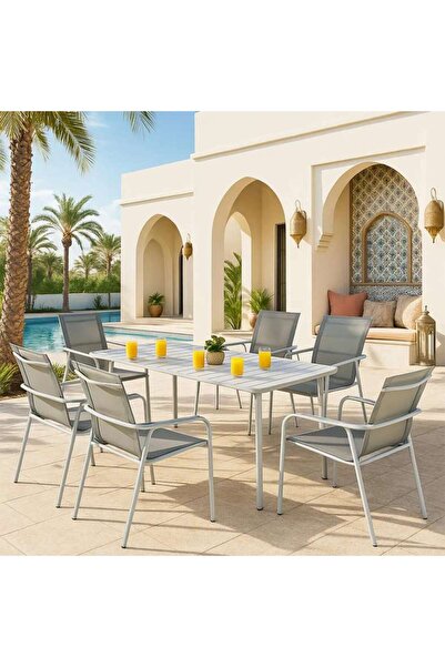 PAN HOME Alivar Outdoor Dining Table Set 6+1 - Light Green