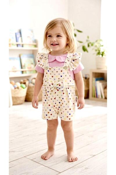 Sinem Çeyiz Million 4224 Pink Heart Ruffle T-Shirt Jumpsuit Set