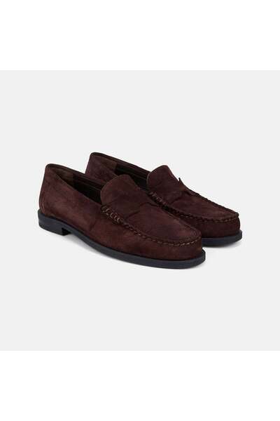 Desa Women's Bitter Brown Suede Leather Loafer with Stitching Detail