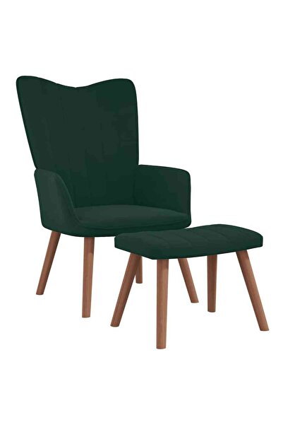 vidaxl Scaun de relaxare cu taburet, verde închis, catifea