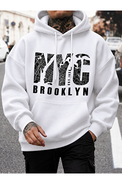 HAI COLLECTİON Erkek 3 İplik Şehir Grafik Baskılı Oversize Hoodie – Kapüşonlu...