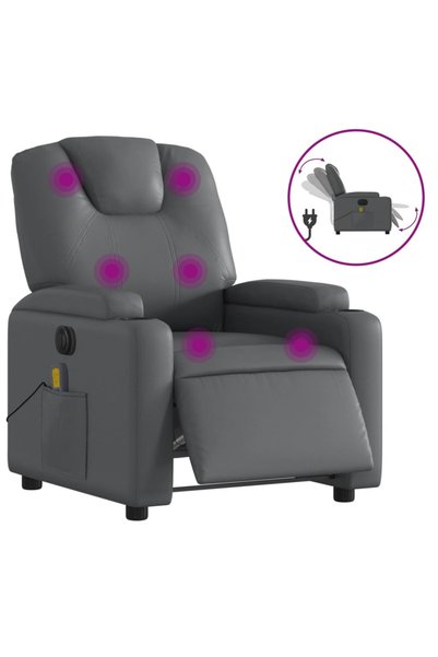 vidaxl Fotoliu de masaj electric rabatabil, gri, piele ecologică
