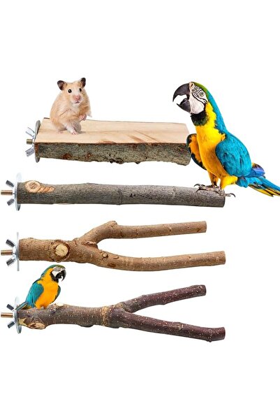 POSICHE 4 Pack Natural Wood Bird Perch Set, Wooden Hanging Perch Platform and...