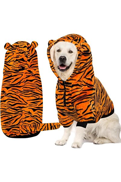 SYOSI Tiger Themed Hoodie Costume for Large Dogs, X-Large Pet Warm Clothes wi...