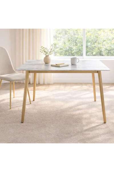 PAN HOME Arith 1+4 Dining Set Sintered Stone - Beige & Gold