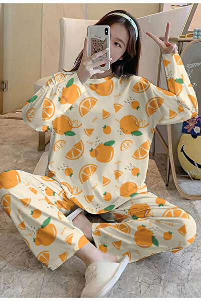 kuzey homewear طقم بيجامة برتقالي بأكمام طويلة من دريم