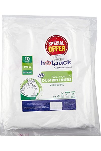Hotpack أكياس قمامة بيضاء 45×55 سم، سعة 10 جالون، 50 قطعة في العبوة، عبوة من ...