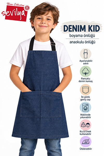 sevilya Denim Kid Denim Kumaş Boyama Önlüğü Resim Önlüğü Anaokulu Önlüğü Çocuk Kot Mutfak Önlüğü