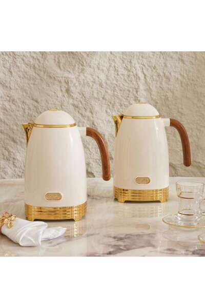 PAN HOME Azio 2-Piece Vacuum Flask 1L + 1L - Ivory & Gold