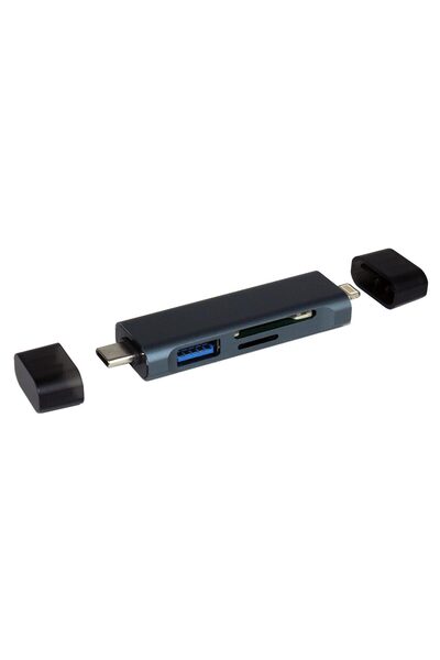 Apera CR61 5in1 Çift Girişli OTG Kart Okuyucu Hub – Type-C & iPhone ile Uyuml...