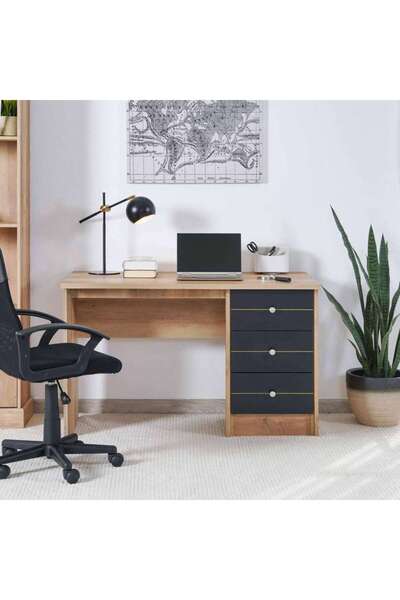 PAN HOME Moravia Office Desk With Pedestal -natural Black