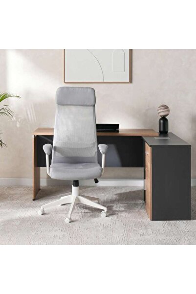 PAN HOME Sylphy Office High Back Chair Mesh And Fabric-grey