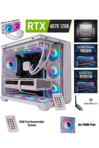 COMLOJI GA-Deluxe White RTX 4070 12GB Ryzen 9 9900X 16GB DDR5 512GB M.2 Sıvı ...