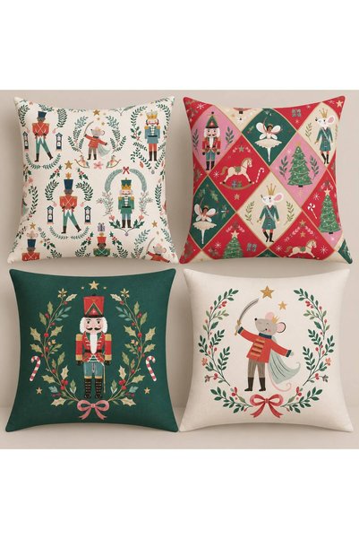 EVSEHOMES Christmas Themed, Suede Fabric, 4-Piece Combination Throw Pillow Co...
