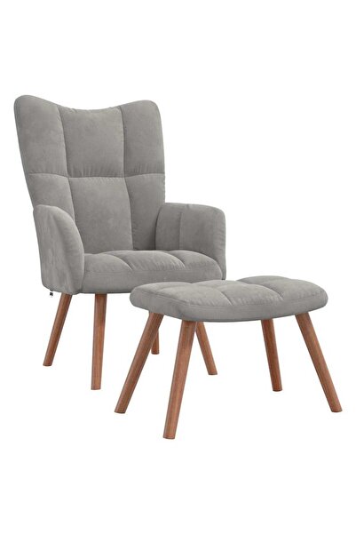 vidaxl Scaun de relaxare cu taburet, gri deschis, catifea