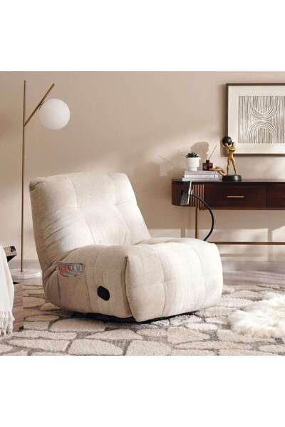 PAN HOME Shaw Single Seater Recliner With Swivel ( Phone Stand)- Off White