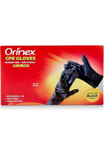 Orinex قفازات CPE خالية من البودرة غير معقمة (مقاس L) لون أسود 100 قطعة
