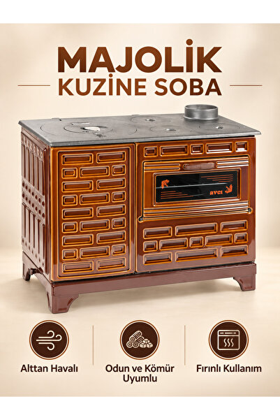 Avcı Majolik Kuzine Soba | Alttan Havalı Odun, Kömür Fırınlı Soba