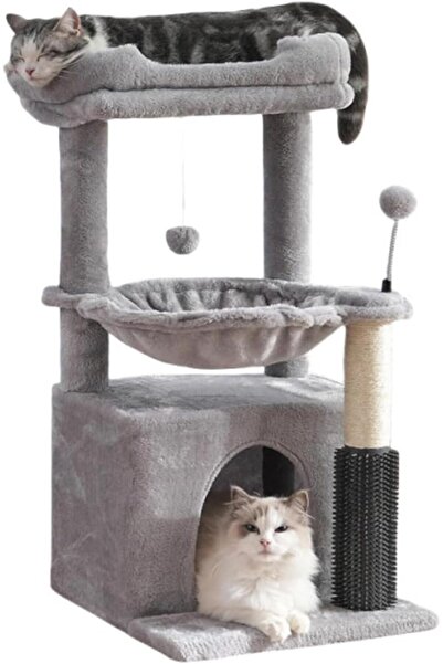 Lullaxx Cat Tree, 32.2 Inch Tall, With Cat Jumping Platform, Large Hammock, R...