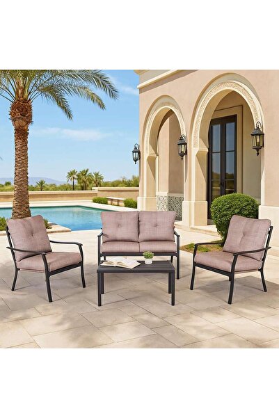 PAN HOME CASSENA OUTDOOR SOFA SET 2+1+1+COFFEE TABLE -BROWN