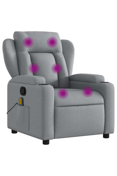vidaxl Fotoliu reclinabil cu masaj, gri deschis, material textil