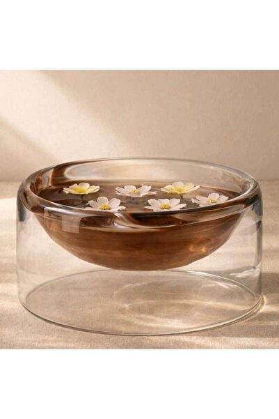 PAN HOME Quasimodo Glass Handpainted Ribbon Bowl 25x25x12.5cm - Brown