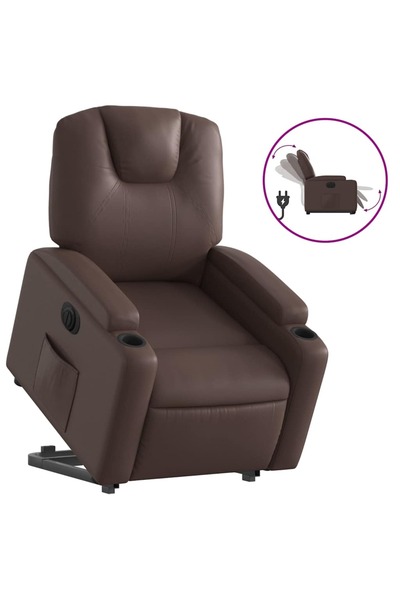 vidaxl Fotoliu rabatabil electric cu ridicare, maro, piele ecologică