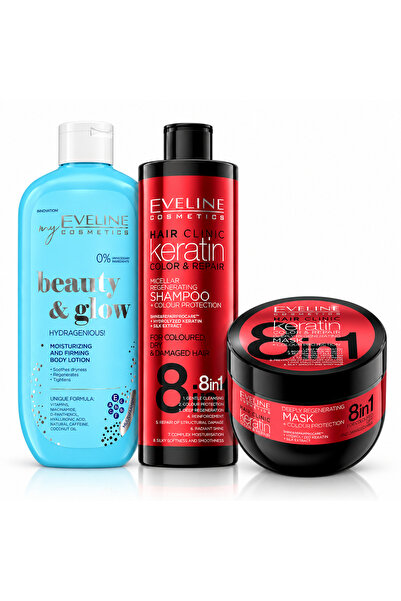 Eveline Cosmetics Комплект за коса и тяло Eveline – Шампоан Hair Clinic с кер...