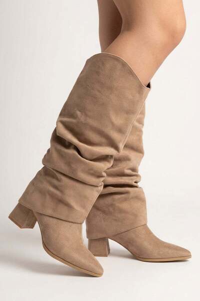 Preshley Women's Santorini Mink Suede Snap-On Boots with Drawstring Detail
