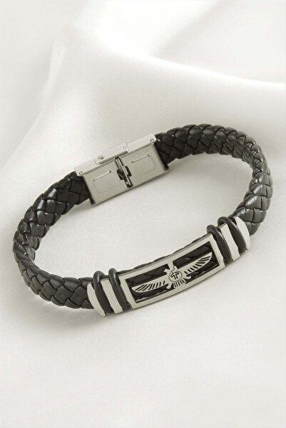 TakÇalıştır Double Headed Eagle Leather Steel Bracelet
