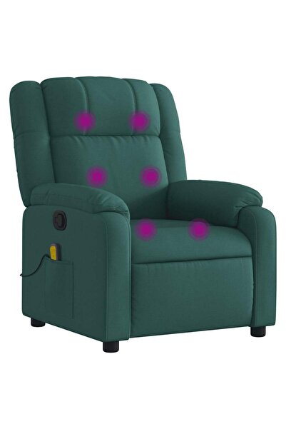 vidaxl Fotoliu reclinabil cu masaj, verde închis, material textil